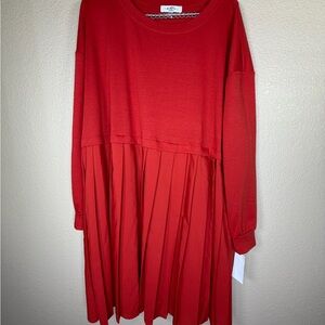 Moa Moa‎ Vibrant Red Women’s Pleated Babydoll  Dress NWT
